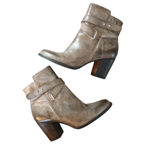 Arturo Chang Burnished Leather Block Heeled Boots Belted Ankle Boot size 8.5 - Picture 7 of 12